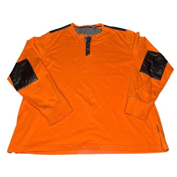 Sean John Other - 3XL Sean John Men Orange Henley Shirt Black Elbow Patch Long Sleeve Casual Wear‎